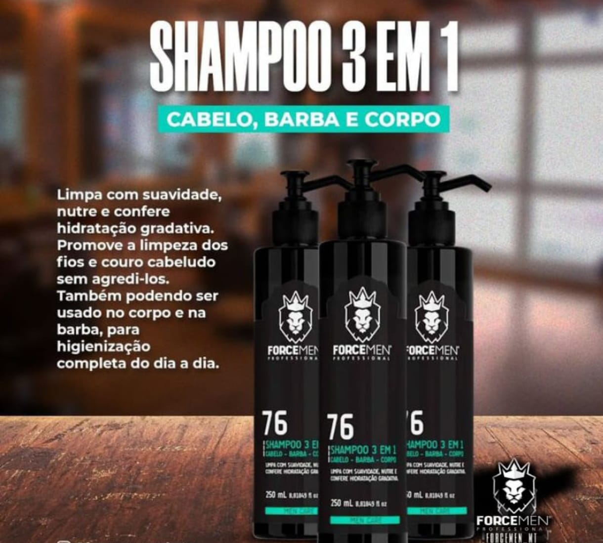 FORCEMEN Shampoo 3 em 1 Cabelo - Barba - Corpo