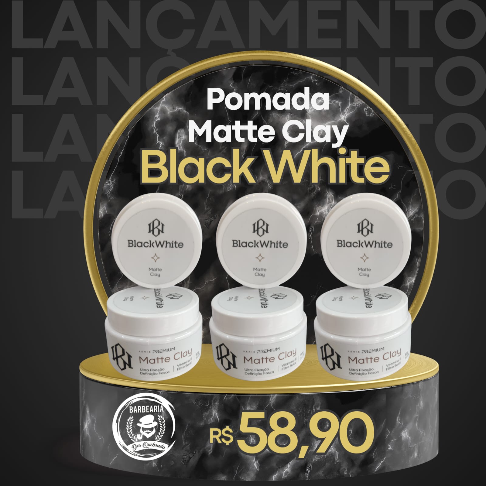 Pomada Premium Matte Clay  - Black White